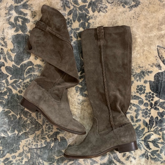 Frye Shoes - Frye Gray Suede Slouch Cara Boots In Elephant